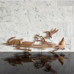 Vintage Mid Century Brass Duck and Swan Scene Wall Hanging